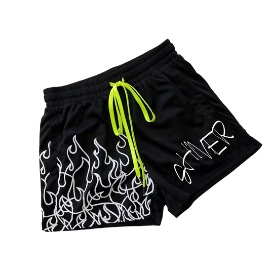 GREEN AND BLACK HEATING UP SHIVER SHORTS