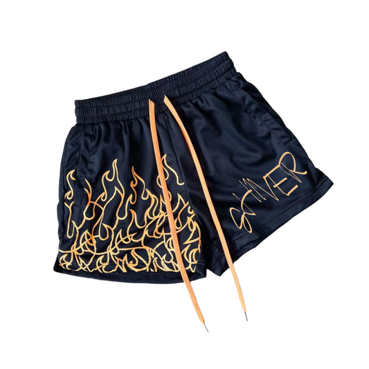 ORANGE AND BLACK HEATING UP SHIVER SHORTS